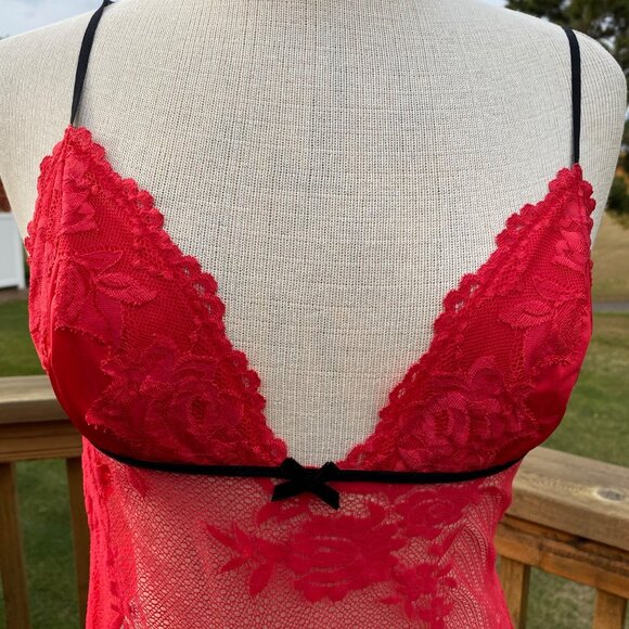 Victoria's Secret Very Sexy Red Lace Babydoll Lingerie L Strappy Romantic Floral - Picture 11 of 13